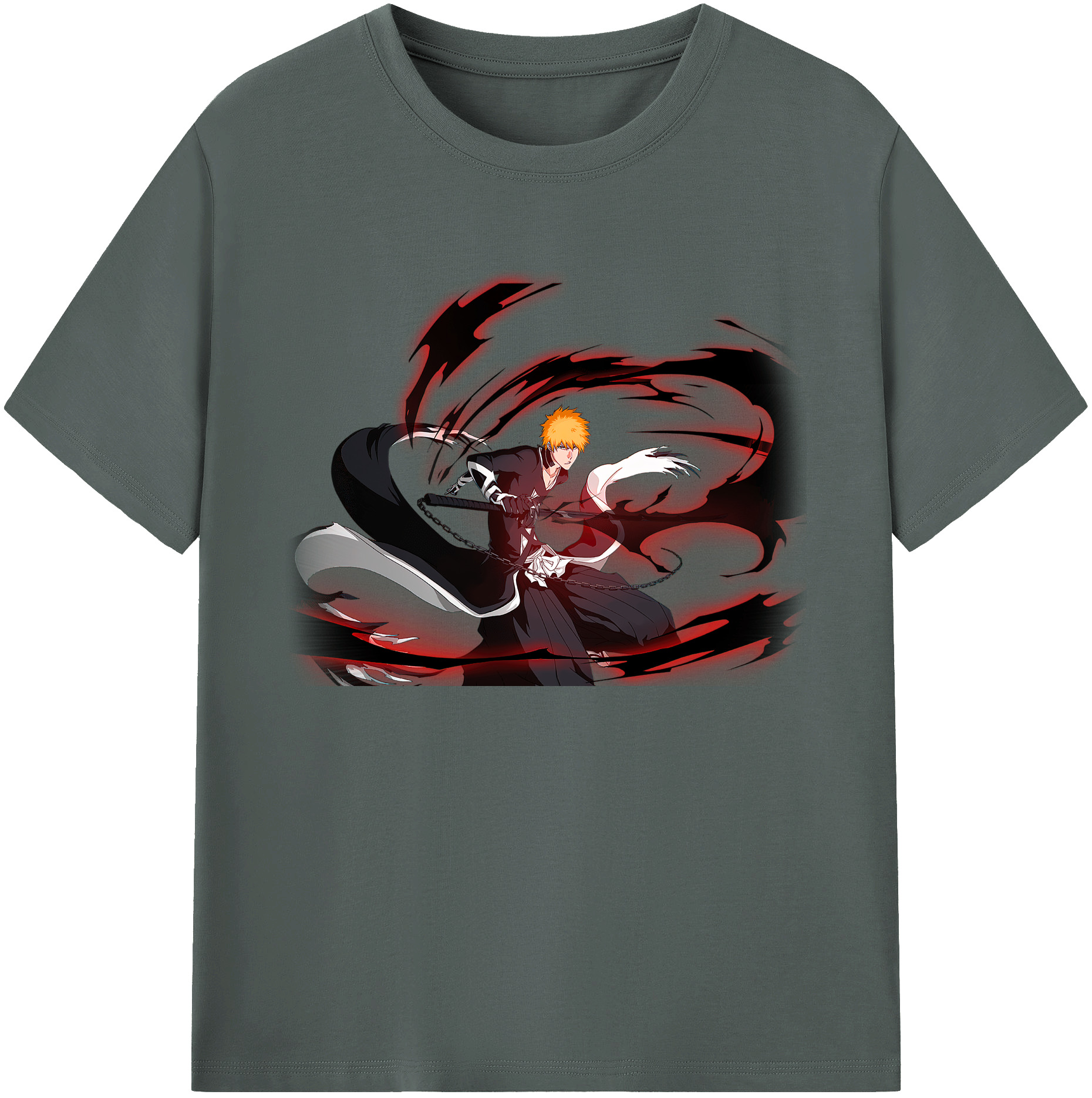 （画像用） ブリーチ 黒崎一護（くろさき いちご）BLEACH Kurosaki Ichigo 綿100％ メンズ半袖Tシャツ｜肌触りやわらか＆通気性